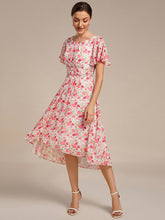 Load image into Gallery viewer, Color=white red | Graceful Lotus Leaf Pleated A-Line Knee Length Round Neckline Short Sleeves Wholesale Wedding Guest Dress-white red 88