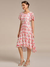 Load image into Gallery viewer, Color=white red | Graceful Lotus Leaf Pleated A-Line Knee Length Round Neckline Short Sleeves Wholesale Wedding Guest Dress-white red 89