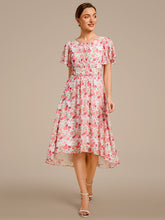 Load image into Gallery viewer, Color=white red | Graceful Lotus Leaf Pleated A-Line Knee Length Round Neckline Short Sleeves Wholesale Wedding Guest Dress-white red 86