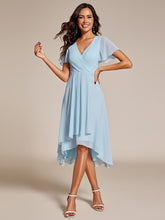 Load image into Gallery viewer, Color=Sky Blue | V-Neck Midi Chiffon Wedding Guest Dresses with Ruffles Sleeve-Sky Blue 3