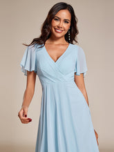 Load image into Gallery viewer, Color=Sky Blue | V-Neck Midi Chiffon Wedding Guest Dresses with Ruffles Sleeve-Sky Blue 4