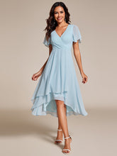 Load image into Gallery viewer, Color=Sky Blue | V-Neck Midi Chiffon Wedding Guest Dresses with Ruffles Sleeve-Sky Blue 1