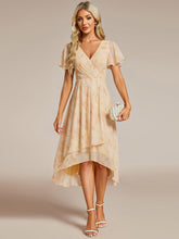 Load image into Gallery viewer, Color=Golden Rose | V-Neck Midi Chiffon Wedding Guest Dresses with Ruffles Sleeve-Golden Rose 3