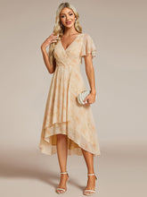 Load image into Gallery viewer, Color=Golden Rose | V-Neck Midi Chiffon Wedding Guest Dresses with Ruffles Sleeve-Golden Rose 1