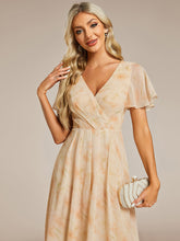 Load image into Gallery viewer, Color=Golden Rose | V-Neck Midi Chiffon Wedding Guest Dresses with Ruffles Sleeve-Golden Rose 2