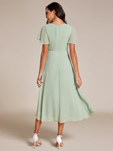 Load image into Gallery viewer, Color=Mint Green | V-Neck Midi Chiffon Wedding Guest Dresses with Ruffles Sleeve-Mint Green 2