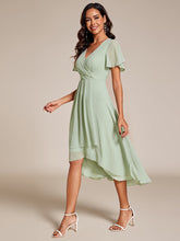 Load image into Gallery viewer, Color=Mint Green | V-Neck Midi Chiffon Wedding Guest Dresses with Ruffles Sleeve-Mint Green 3