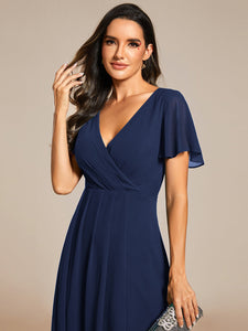 Color=Navy Blue | V-Neck Midi Chiffon Wedding Guest Dresses with Ruffles Sleeve-Navy Blue 17