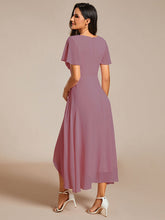 Load image into Gallery viewer, Color=Orchid | V-Neck Midi Chiffon Wedding Guest Dresses with Ruffles Sleeve-Orchid 3