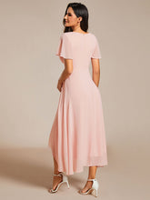 Load image into Gallery viewer, Color=Pink | V-Neck Midi Chiffon Wedding Guest Dresses with Ruffles Sleeve-Pink 5