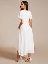 Load image into Gallery viewer, Color=White| V-Neck Midi Chiffon Wedding Guest Dresses with Ruffles Sleeve-White 2