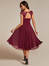 Load image into Gallery viewer, Color=Burgundy | Embroidery Round Neck Tea Length Wedding Guest Dress With Raglan Sleeves-Burgundy 2