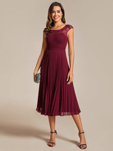Load image into Gallery viewer, Color=Burgundy | Embroidery Round Neck Tea Length Wedding Guest Dress With Raglan Sleeves-Burgundy 3
