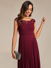 Load image into Gallery viewer, Color=Burgundy | Embroidery Round Neck Tea Length Wedding Guest Dress With Raglan Sleeves-Burgundy 5