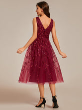 Load image into Gallery viewer, Color=Burgundy | V-Neck Sequin Midi Wedding Guest Dress With Sleeveless-Burgundy 6