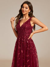 Load image into Gallery viewer, Color=Burgundy | V-Neck Sequin Midi Wedding Guest Dress With Sleeveless-Burgundy 6