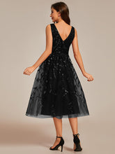 Load image into Gallery viewer, Color=Black | V-Neck Sequin Midi Wedding Guest Dress With Sleeveless-Black 11