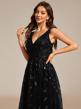 Load image into Gallery viewer, Color=Black | V-Neck Sequin Midi Wedding Guest Dress With Sleeveless-Black 9