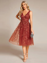 Load image into Gallery viewer, V-Neck Sequin Midi Wedding Guest Dress With Sleeveless