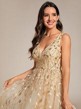 Load image into Gallery viewer, Color=Gold | V-Neck Sequin Midi Wedding Guest Dress With Sleeveless-Gold 15