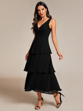 Load image into Gallery viewer, Color=Black | Spaghetti Strap Tiered Ruffle Hem Midi Length Wedding Guest Dress-Black 10