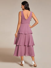 Load image into Gallery viewer, Color=Orchid | Spaghetti Strap Tiered Ruffle Hem Midi Length Wedding Guest Dress-Orchid 