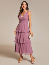 Load image into Gallery viewer, Color=Orchid | Spaghetti Strap Tiered Ruffle Hem Midi Length Wedding Guest Dress-Orchid 15