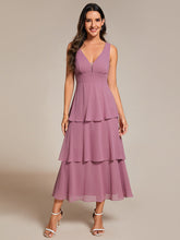 Load image into Gallery viewer, Color=Orchid | Spaghetti Strap Tiered Ruffle Hem Midi Length Wedding Guest Dress-Orchid 