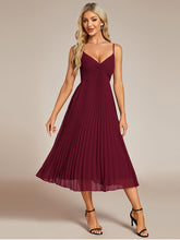 Load image into Gallery viewer, Color=Burgundy | Chiffon Bownot Neck Midi Length Wholesale Wedding Guest Dress-Burgundy 5