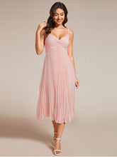 Load image into Gallery viewer, Color=Pink | Chiffon Bownot Neck Midi Length Wholesale Wedding Guest Dress-Pink 9