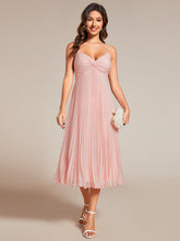 Load image into Gallery viewer, Color=Pink | Chiffon Bownot Neck Midi Length Wholesale Wedding Guest Dress-Pink 