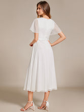 Load image into Gallery viewer, Shimmer V Neck Tea Length Wedding Guest Dress With Short Sleeves