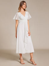 Load image into Gallery viewer, Shimmer V Neck Tea Length Wedding Guest Dress With Short Sleeves