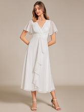 Load image into Gallery viewer, Shimmer V Neck Tea Length Wedding Guest Dress With Short Sleeves