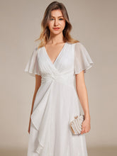 Load image into Gallery viewer, Shimmer V Neck Tea Length Wedding Guest Dress With Short Sleeves