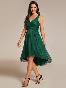 Color=Dark Green | Glittery Spaghetti Straps Knee Length Bowknot Bridesmaid Dress-Dark Green 10