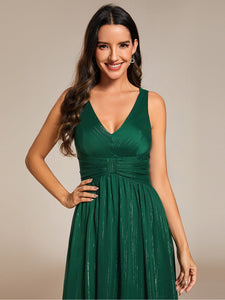 Color=Dark Green | Glittery Spaghetti Straps Knee Length Bowknot Bridesmaid Dress-Dark Green 