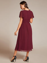 Load image into Gallery viewer, Color=Burgundy | Classical Ruffles Sleeve Ruched Empire Waist Midi Length Chiffon Dresses with Lining-Burgundy 12