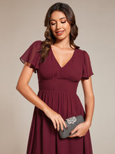 Load image into Gallery viewer, Color=Burgundy | Classical Ruffles Sleeve Ruched Empire Waist Midi Length Chiffon Dresses with Lining-Burgundy 15