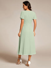 Load image into Gallery viewer, Color=Mint Green | Classical Ruffles Sleeve Ruched Empire Waist Midi Length Chiffon Dresses with Lining-Mint Green 22