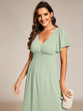 Load image into Gallery viewer, Color=Mint Green | Classical Ruffles Sleeve Ruched Empire Waist Midi Length Chiffon Dresses with Lining-Mint Green 25