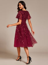 Load image into Gallery viewer, Color=Burgundy | Exquisite Midi Length Ruffles Sleeve Tulle Sequin Dresses with Embroidery-Burgundy 2