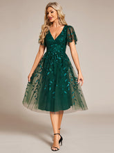 Load image into Gallery viewer, Exquisite Midi Length Ruffles Sleeve Tulle Sequin Dresses with Embroidery