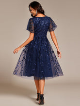 Load image into Gallery viewer, Color=Navy Blue | Exquisite Midi Length Ruffles Sleeve Tulle Sequin Dresses with Embroidery-Navy Blue 17