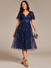 Load image into Gallery viewer, Color=Navy Blue | Exquisite Midi Length Ruffles Sleeve Tulle Sequin Dresses with Embroidery-Navy Blue 19