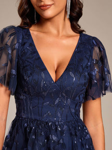 Color=Navy Blue | Exquisite Midi Length Ruffles Sleeve Tulle Sequin Dresses with Embroidery-Navy Blue 20