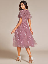 Load image into Gallery viewer, Color=Orchid | Exquisite Midi Length Ruffles Sleeve Tulle Sequin Dresses with Embroidery-Orchid 22