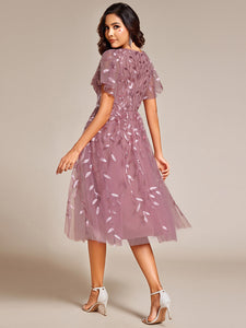 Color=Orchid | Exquisite Midi Length Ruffles Sleeve Tulle Sequin Dresses with Embroidery-Orchid 22