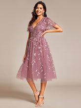 Load image into Gallery viewer, Color=Orchid | Exquisite Midi Length Ruffles Sleeve Tulle Sequin Dresses with Embroidery-Orchid 23