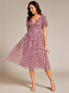 Color=Orchid | Exquisite Midi Length Ruffles Sleeve Tulle Sequin Dresses with Embroidery-Orchid 24